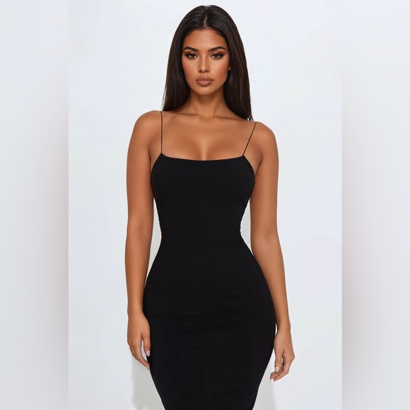 NWT Fashion Nova Dress M Lana Backless Stretch Linen Maxi Dress Elegant Black - Picture 2 of 3